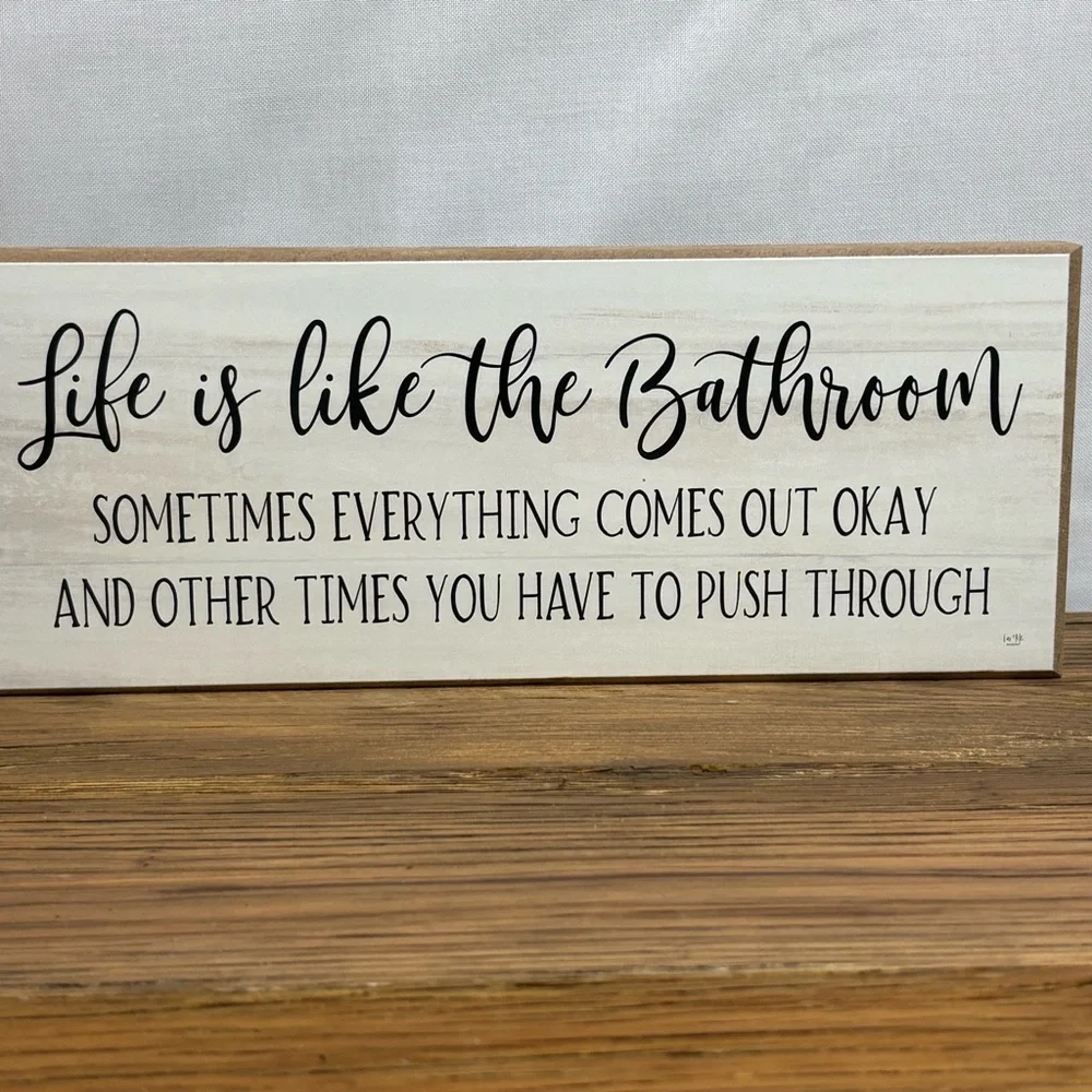 Inspirational Bathroom Shelf Sitter Sign - Black Text on Cream Background - Picture 1 of 1